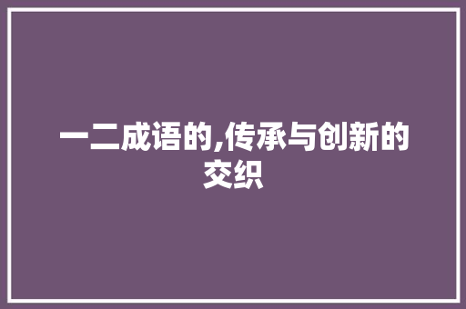 一二成语的,传承与创新的交织