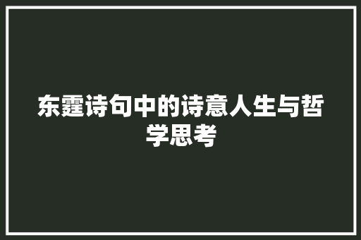 东霆诗句中的诗意人生与哲学思考