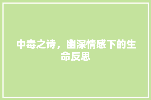 中毒之诗，幽深情感下的生命反思