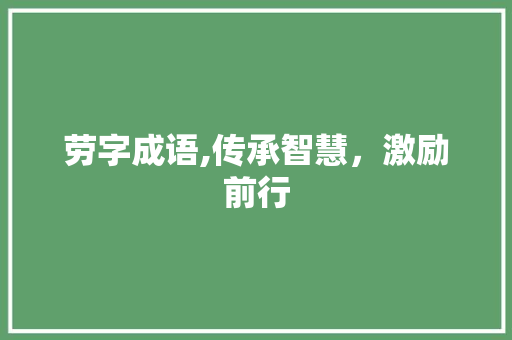 劳字成语,传承智慧，激励前行 职场应用