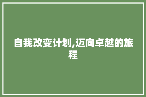 自我改变计划,迈向卓越的旅程