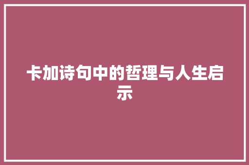 卡加诗句中的哲理与人生启示