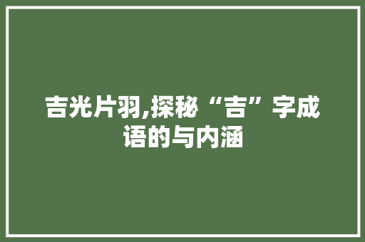 吉光片羽,探秘“吉”字成语的与内涵