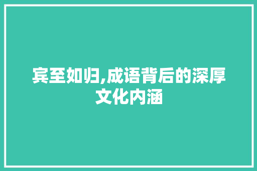 宾至如归,成语背后的深厚文化内涵