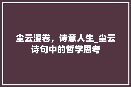 尘云漫卷，诗意人生_尘云诗句中的哲学思考