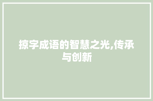掠字成语的智慧之光,传承与创新