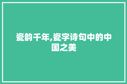 瓷韵千年,瓷字诗句中的中国之美