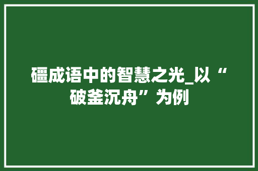 礓成语中的智慧之光_以“破釜沉舟”为例