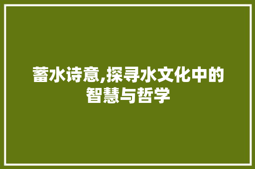 蓄水诗意,探寻水文化中的智慧与哲学