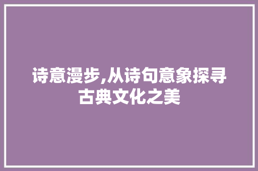 诗意漫步,从诗句意象探寻古典文化之美