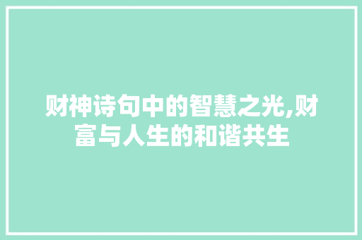 财神诗句中的智慧之光,财富与人生的和谐共生