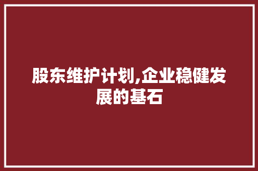 股东维护计划,企业稳健发展的基石