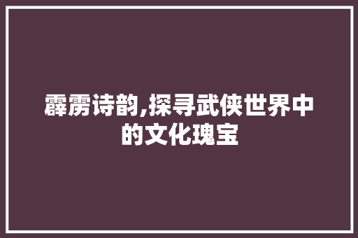 霹雳诗韵,探寻武侠世界中的文化瑰宝