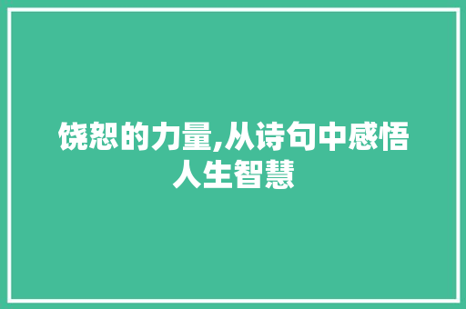 饶恕的力量,从诗句中感悟人生智慧