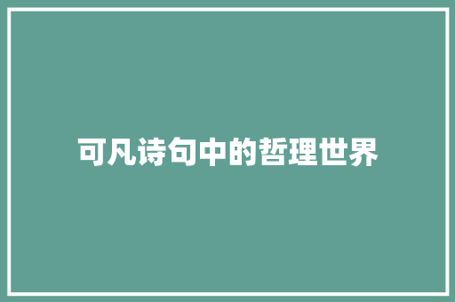可凡诗句中的哲理世界