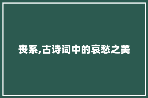 丧系,古诗词中的哀愁之美