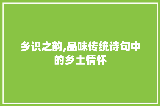乡识之韵,品味传统诗句中的乡土情怀