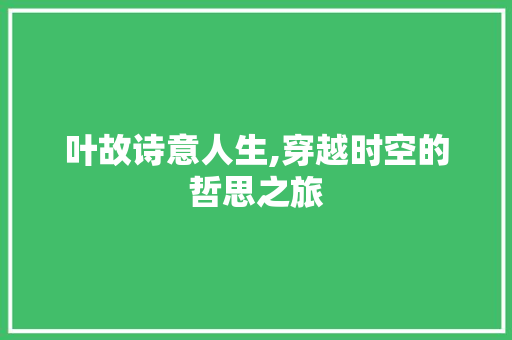 叶故诗意人生,穿越时空的哲思之旅