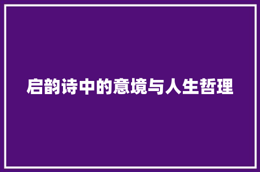 启韵诗中的意境与人生哲理