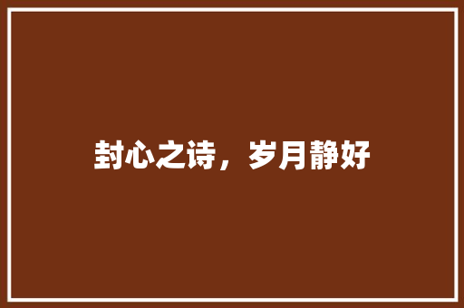 封心之诗，岁月静好