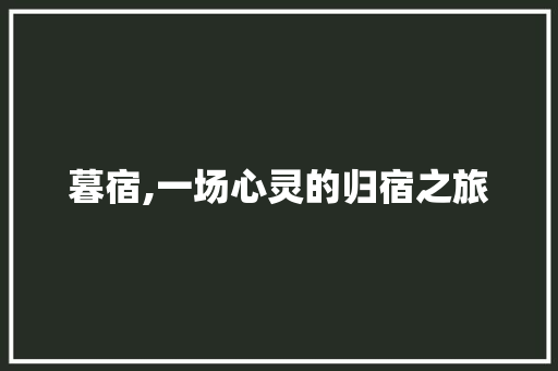 暮宿,一场心灵的归宿之旅