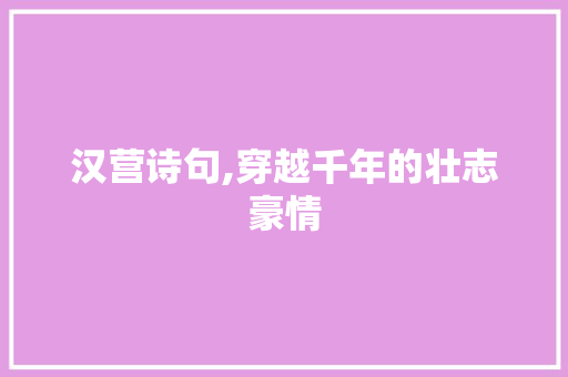 汉营诗句,穿越千年的壮志豪情