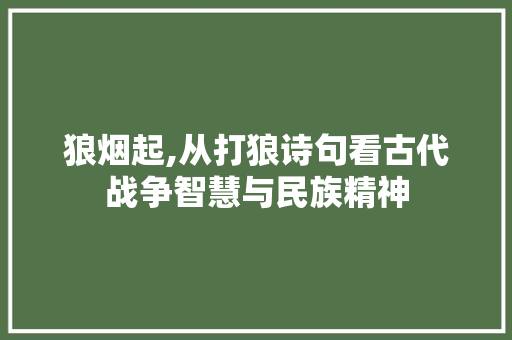 狼烟起,从打狼诗句看古代战争智慧与民族精神