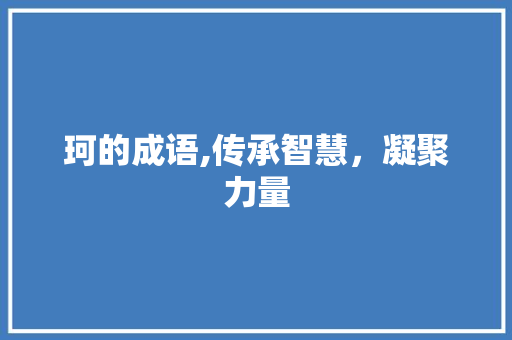 珂的成语,传承智慧，凝聚力量