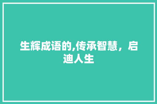 生辉成语的,传承智慧，启迪人生