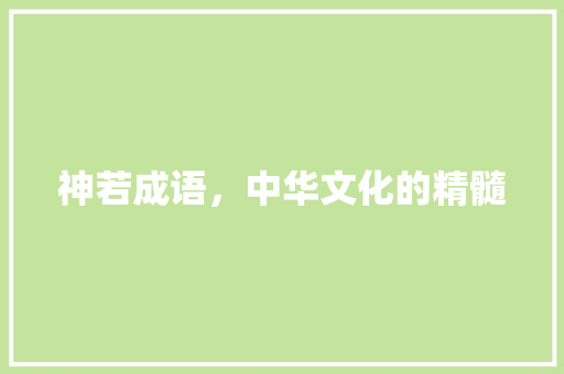 神若成语，中华文化的精髓