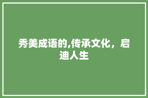秀美成语的,传承文化，启迪人生