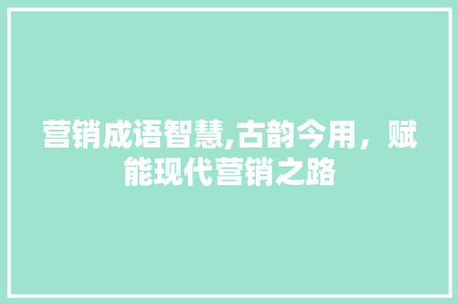 营销成语智慧,古韵今用，赋能现代营销之路