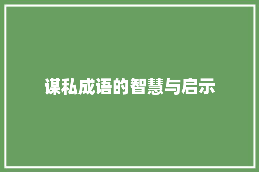 谋私成语的智慧与启示