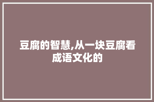 豆腐的智慧,从一块豆腐看成语文化的