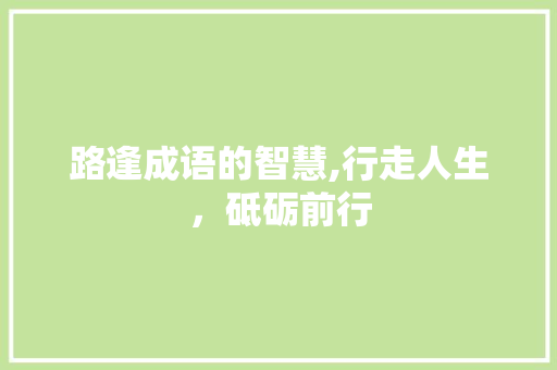 路逢成语的智慧,行走人生，砥砺前行