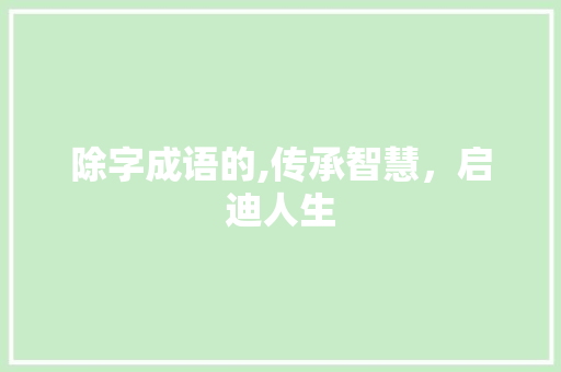 除字成语的,传承智慧，启迪人生