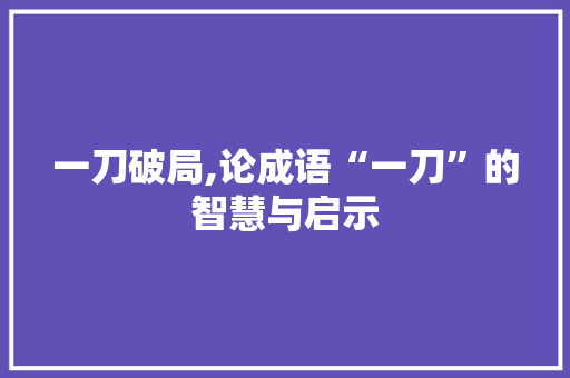 一刀破局,论成语“一刀”的智慧与启示