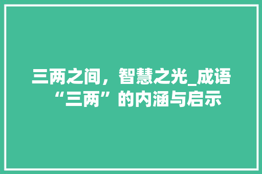 三两之间，智慧之光_成语“三两”的内涵与启示
