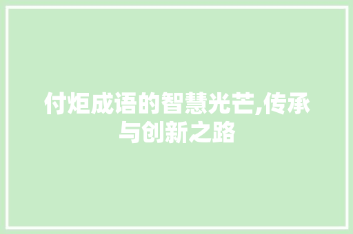 付炬成语的智慧光芒,传承与创新之路