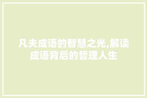 凡夫成语的智慧之光,解读成语背后的哲理人生