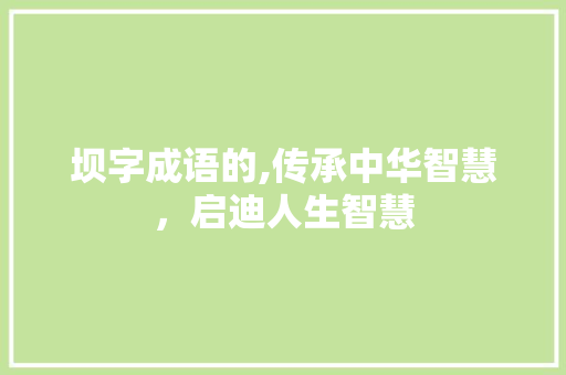 坝字成语的,传承中华智慧，启迪人生智慧