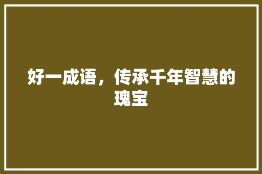 好一成语，传承千年智慧的瑰宝