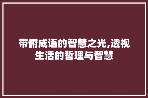 带俯成语的智慧之光,透视生活的哲理与智慧