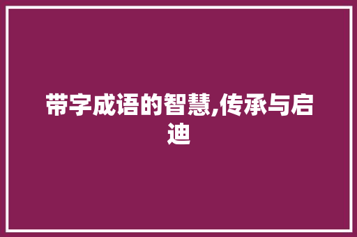 带字成语的智慧,传承与启迪