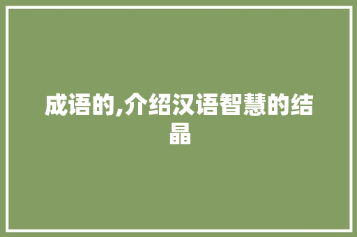 成语的,介绍汉语智慧的结晶