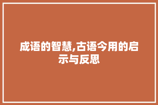 成语的智慧,古语今用的启示与反思