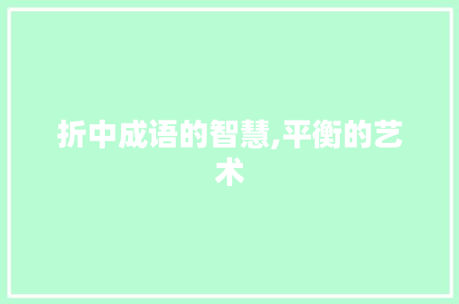 折中成语的智慧,平衡的艺术