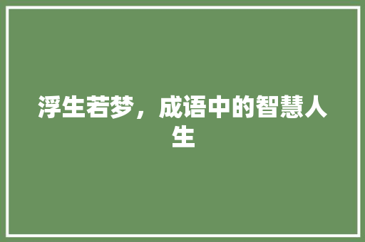 浮生若梦，成语中的智慧人生