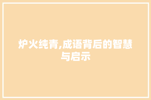 炉火纯青,成语背后的智慧与启示