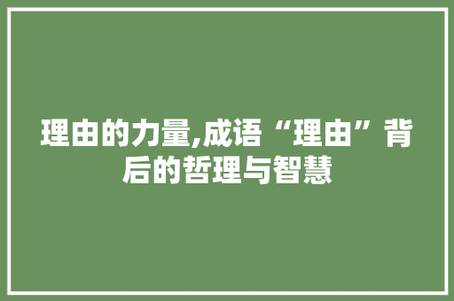 理由的力量,成语“理由”背后的哲理与智慧